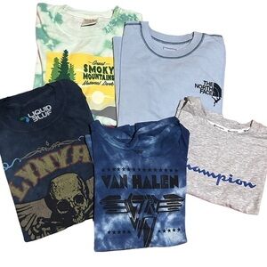 5 Blue Green Grey T-shirts North Face American Eagle Champion Band Tees